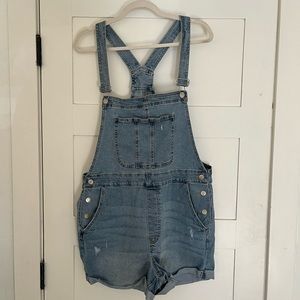 No Boundaries Denim Shortalls Cuffed Overalls Relax Fit
